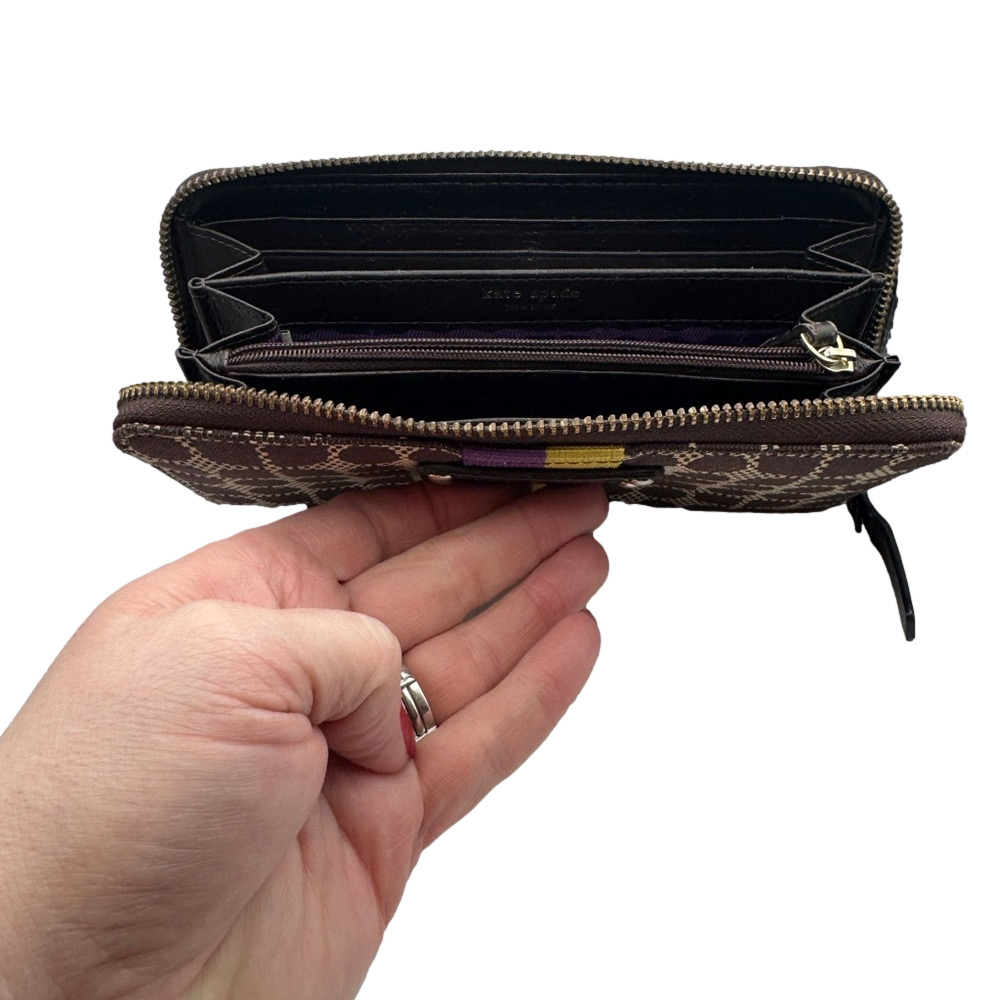 KATE SPADE ♠️ Neda Thompson Street Noel Brown Fabric Zip Around Wallet - Picture 4 of 10